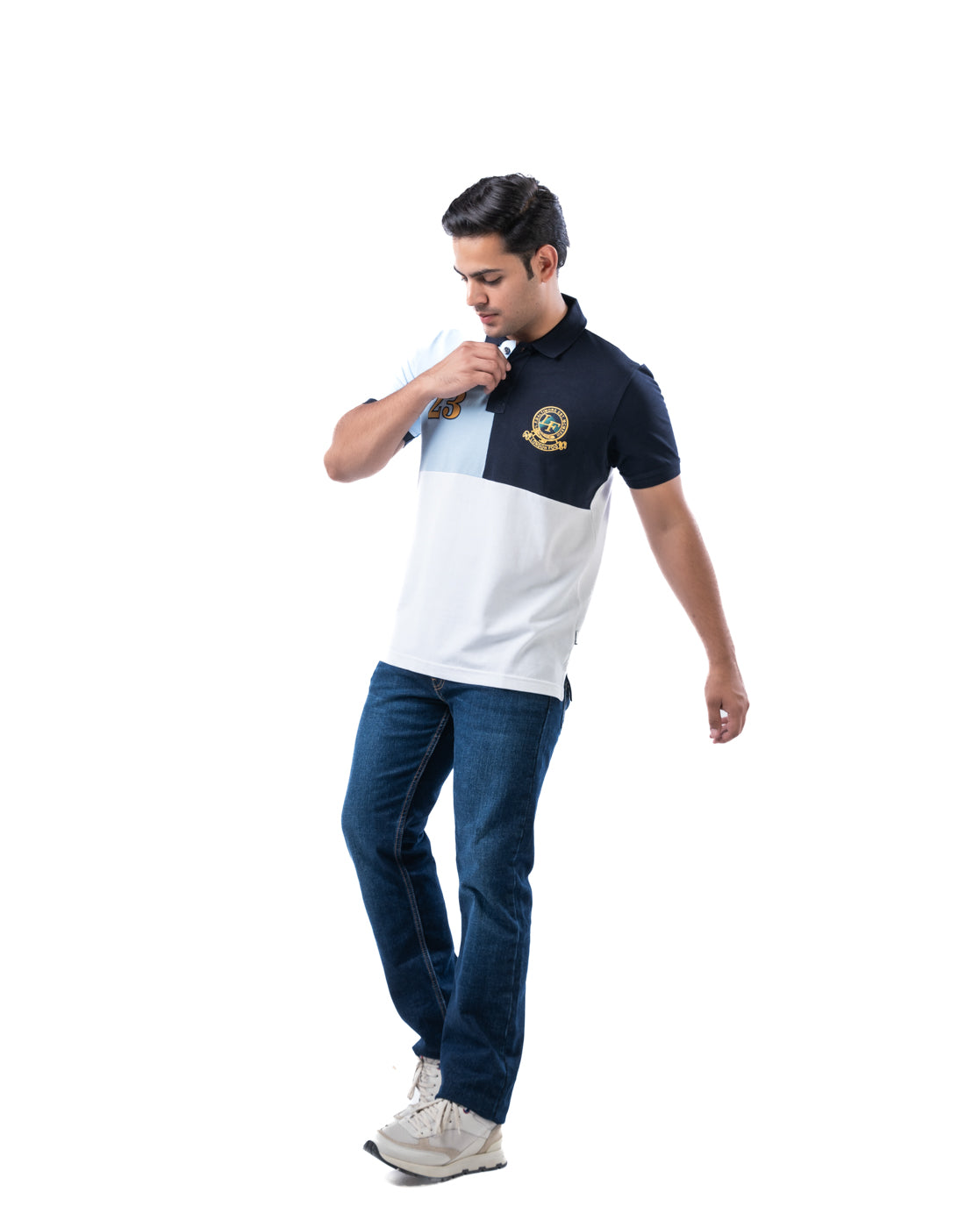 Men’s White Colorblock Polo T-Shirt – Stretch Cotton