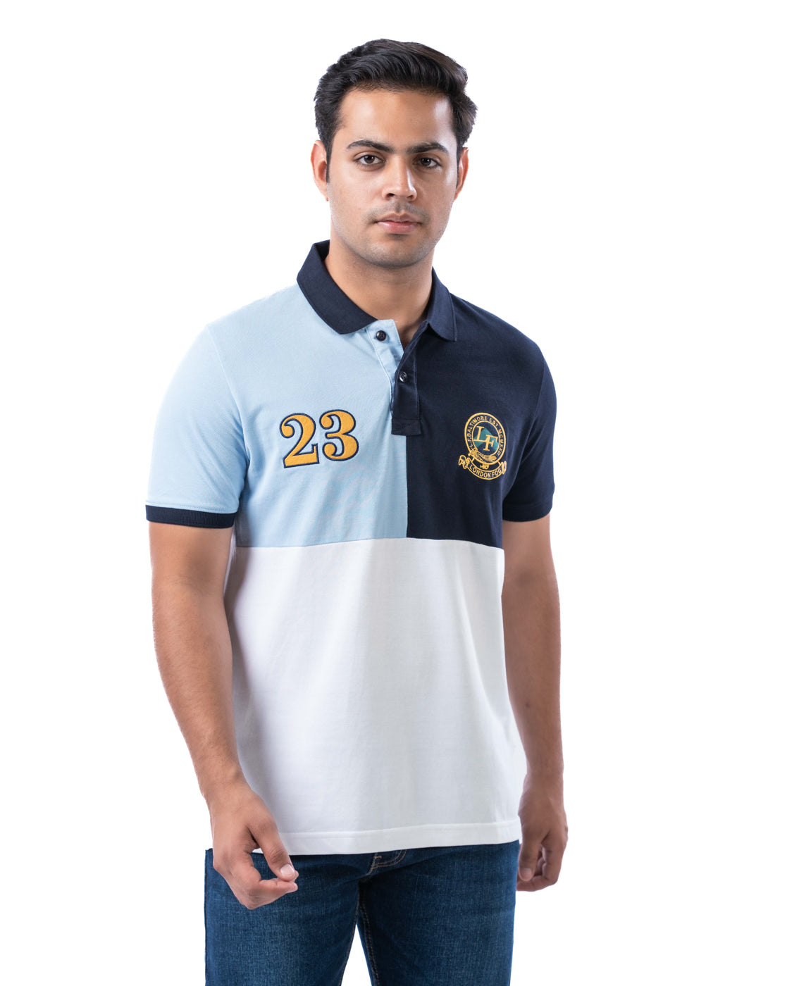 Men’s White Colorblock Polo T-Shirt – Stretch Cotton