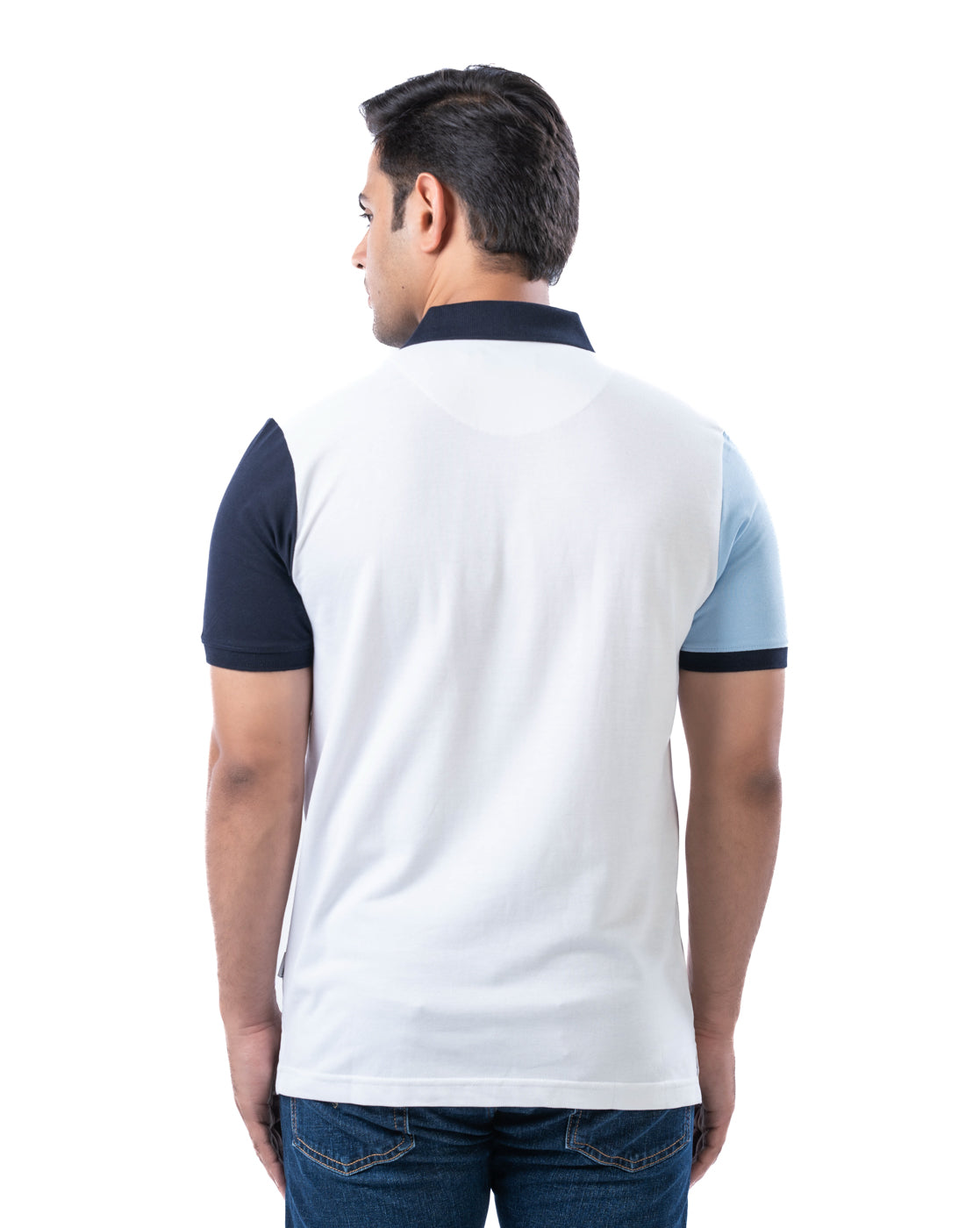 Men’s White Colorblock Polo T-Shirt – Stretch Cotton