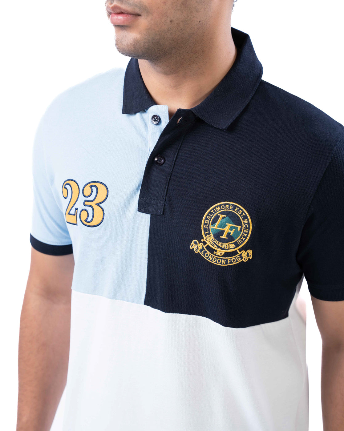 Men’s White Colorblock Polo T-Shirt – Stretch Cotton