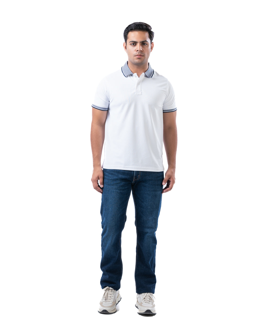 Men’s Off White Polo T-Shirt – Self Design Stretch Polyester