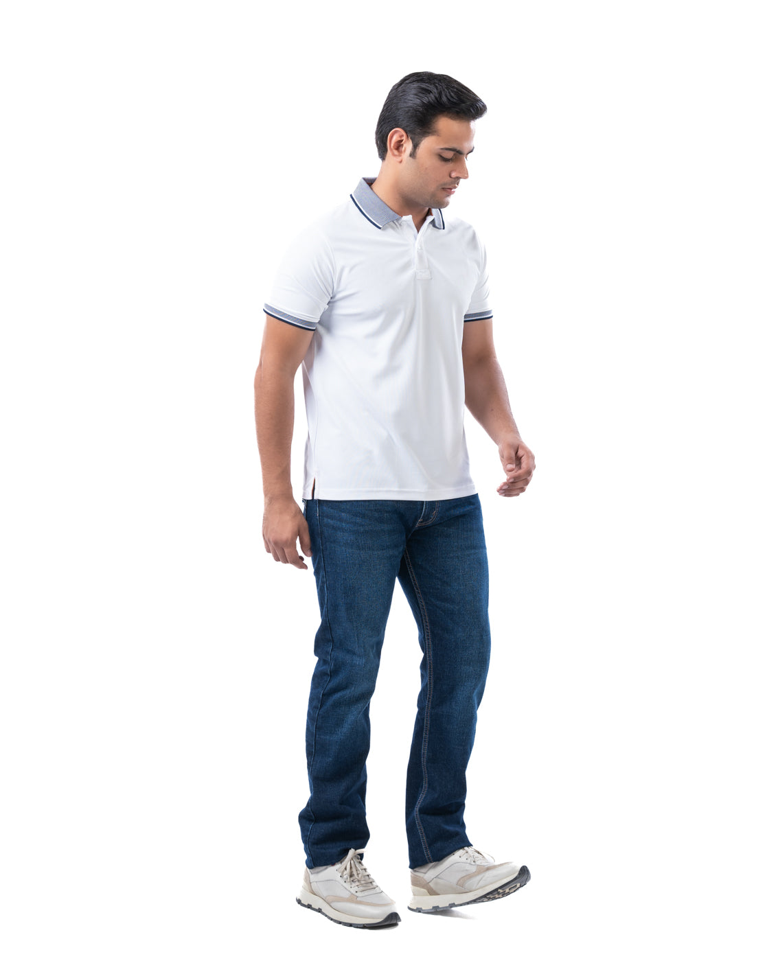 Men’s Off White Polo T-Shirt – Self Design Stretch Polyester