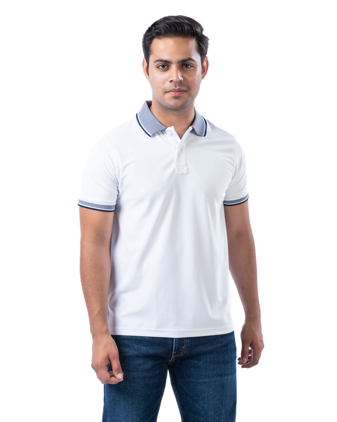 Men’s Off White Polo T-Shirt – Self Design Stretch Polyester
