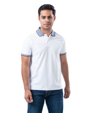 Men’s Off White Polo T-Shirt – Self Design Stretch Polyester