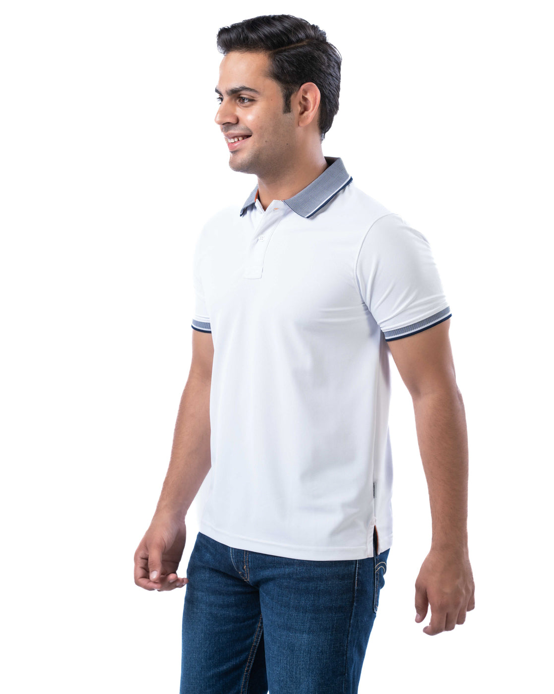 Men’s Off White Polo T-Shirt – Self Design Stretch Polyester