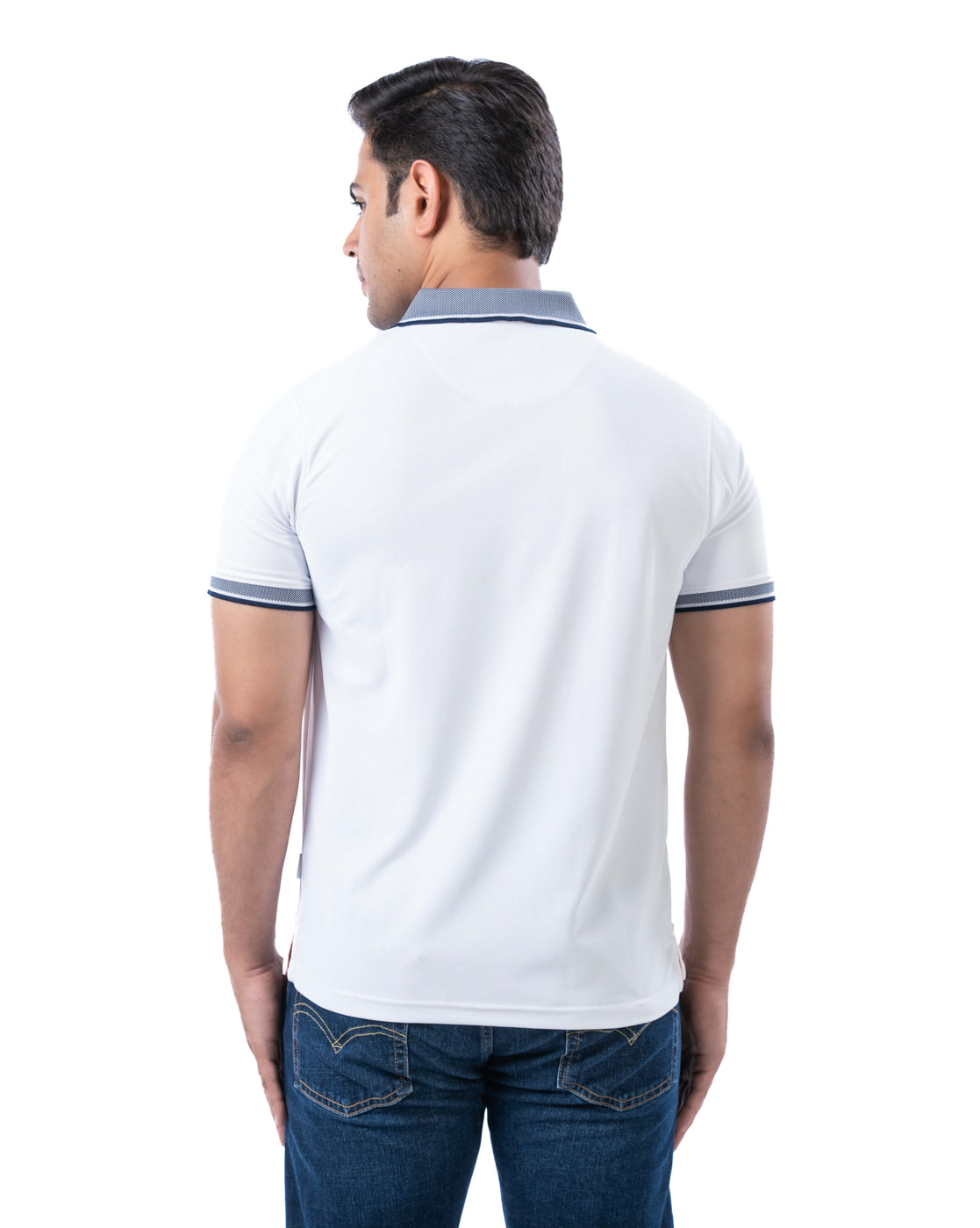 Men’s Off White Polo T-Shirt – Self Design Stretch Polyester