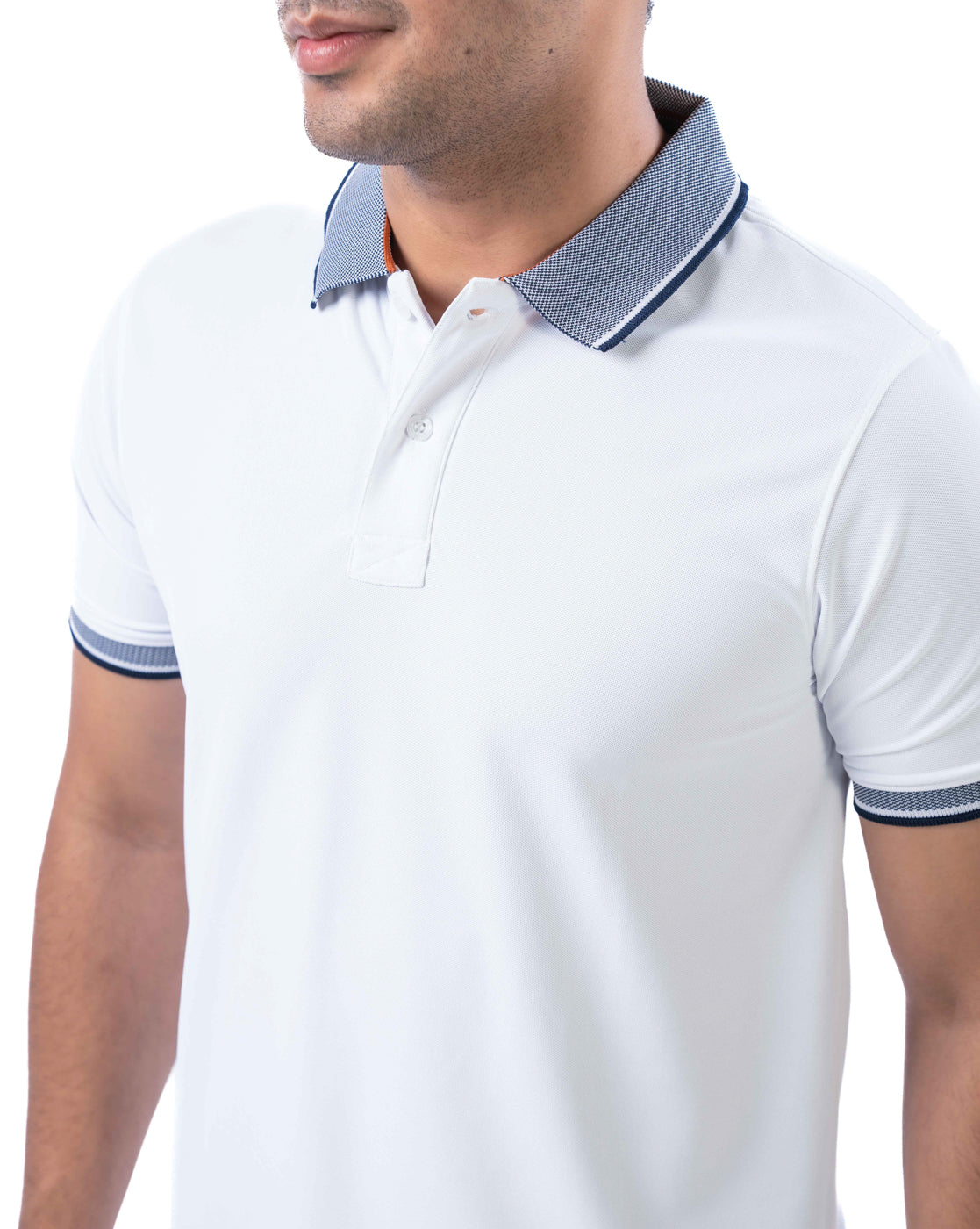Men’s Off White Polo T-Shirt – Self Design Stretch Polyester