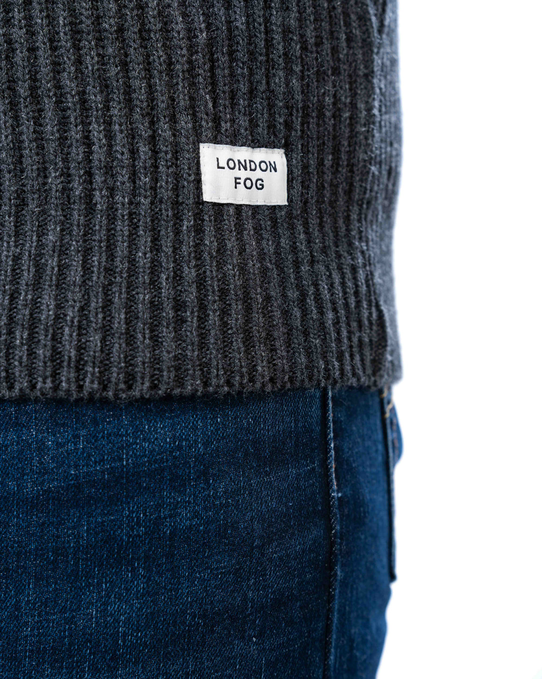Men’s Light Grey Crew Neck Sweater with Suede Shoulder Patch