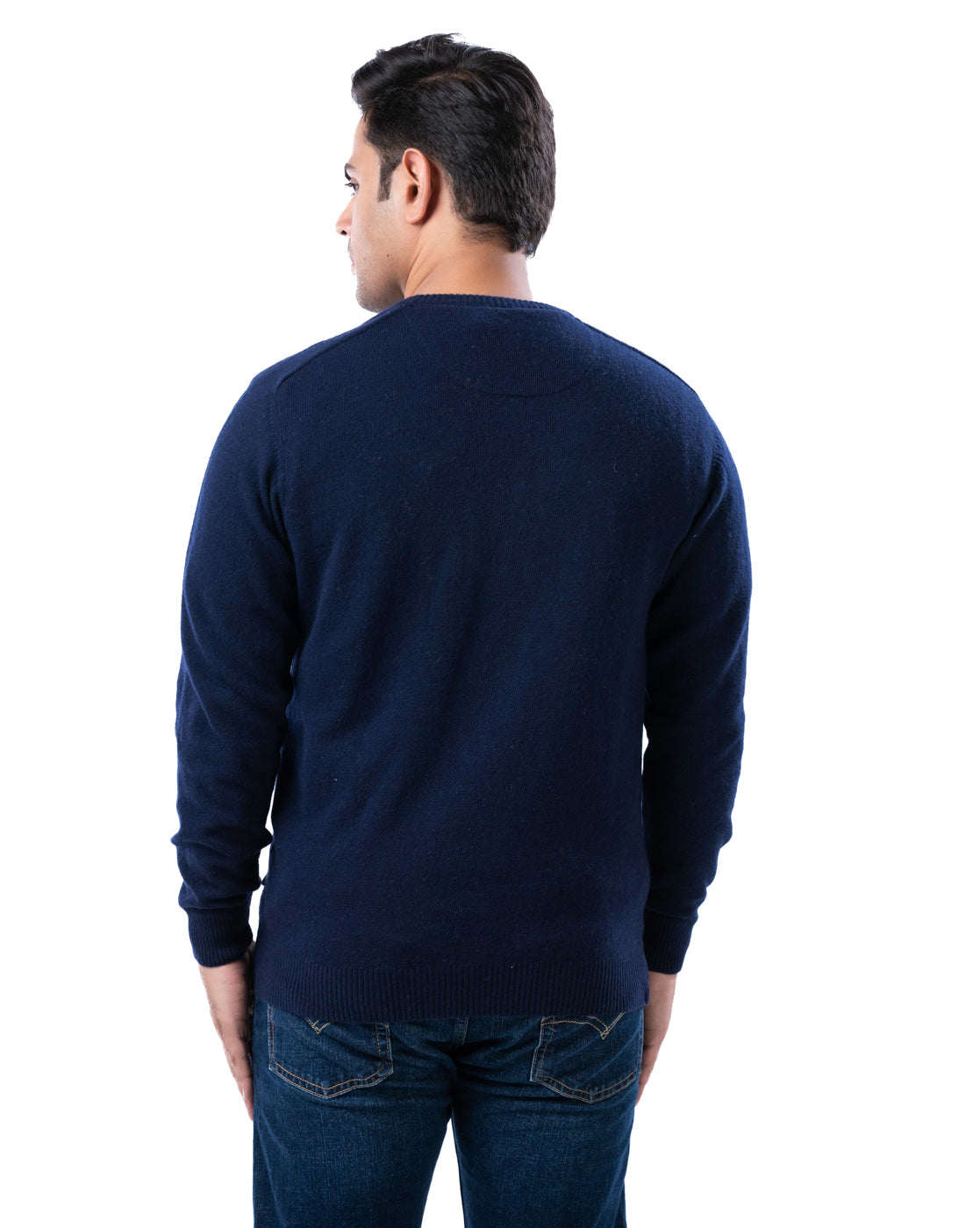 Men’s Dark Blue Lambswool Argyle Sweater with Crew Neck