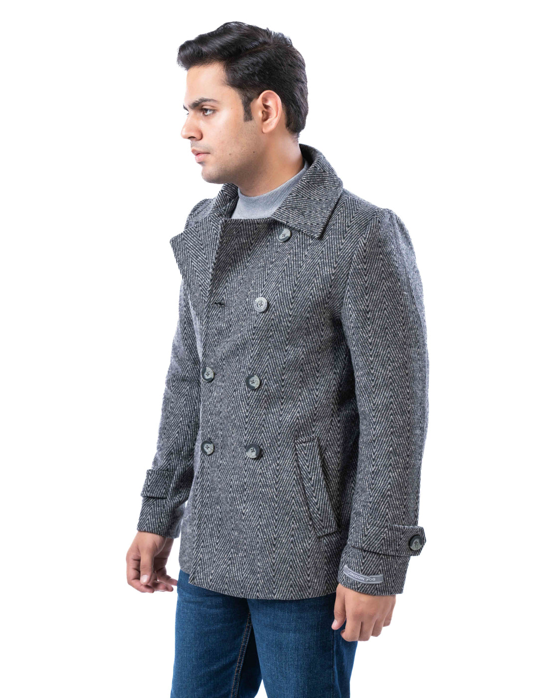 Men’s Light Grey Wool Blend Double-Breasted Blazer with Lapel Collar & Slant Pockets