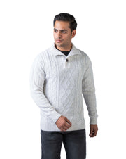 Men’s Off White Cable Knit Acrowool Pullover with High Neck