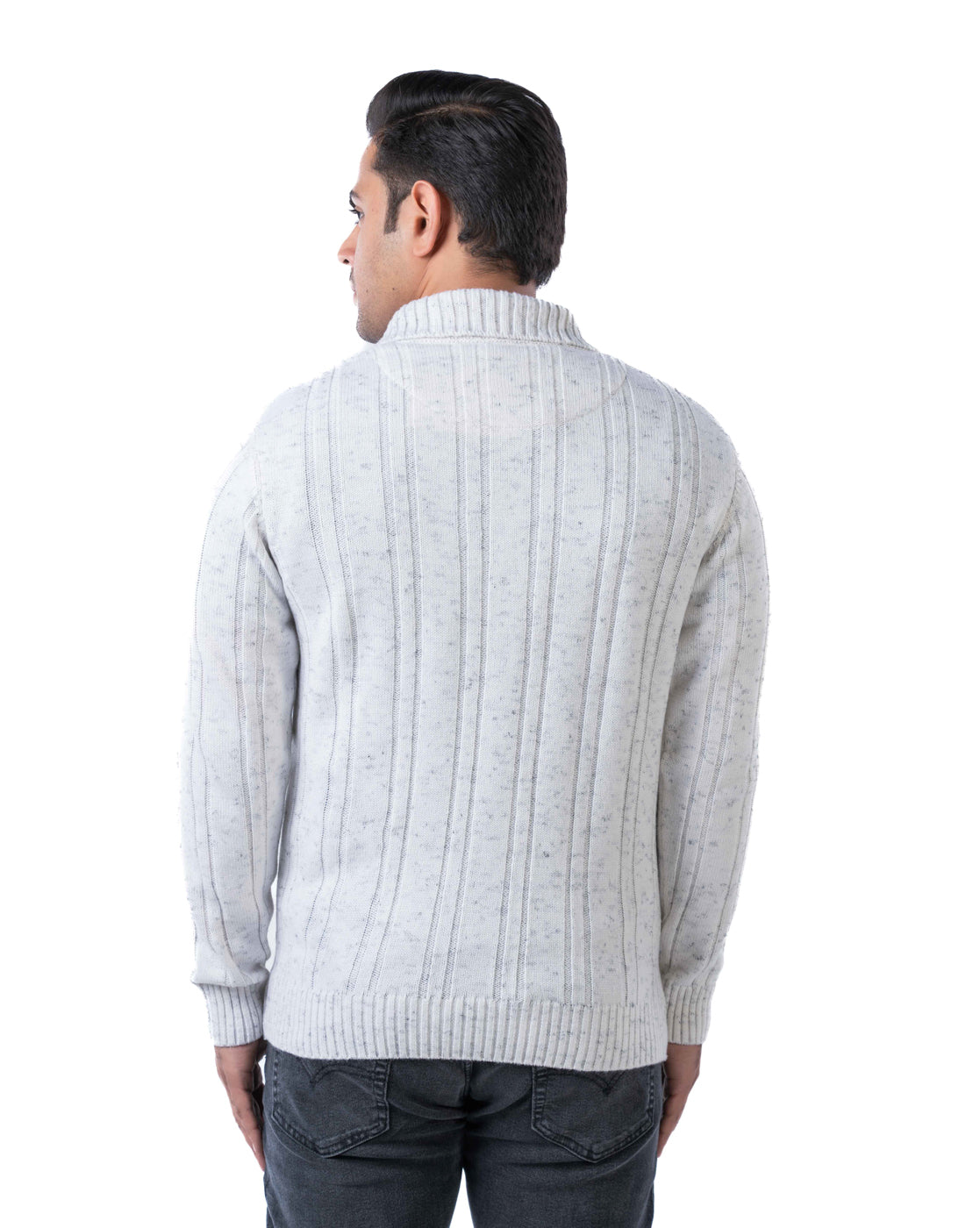 Men’s Off White Cable Knit Acrowool Pullover with High Neck