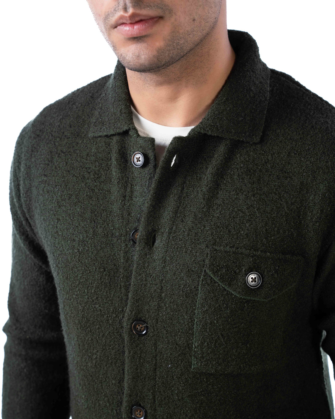 Men’s Olive Acrowool Cardigan with Chest Flap Pocket and Branded Buttons