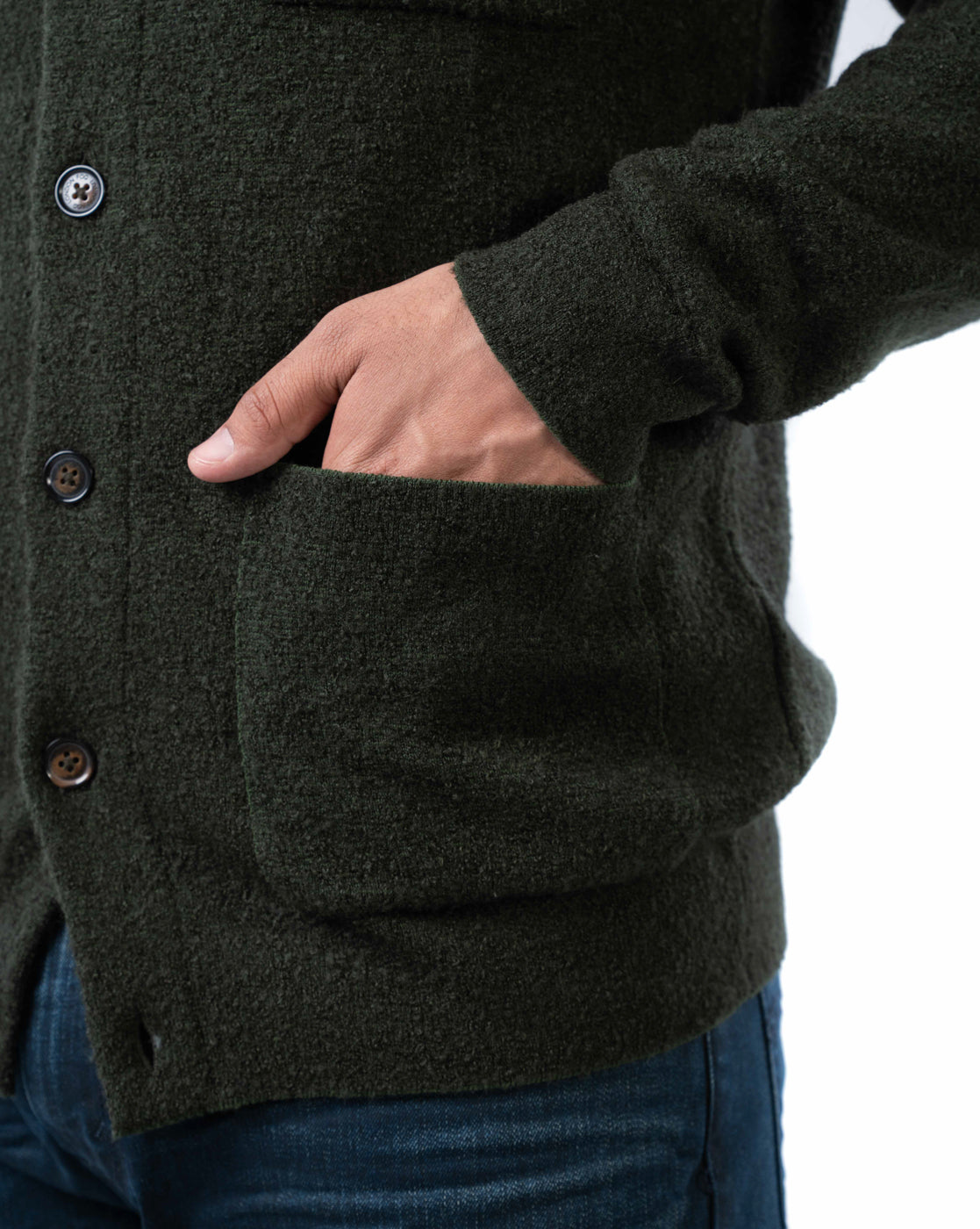 Men’s Olive Acrowool Cardigan with Chest Flap Pocket and Branded Buttons