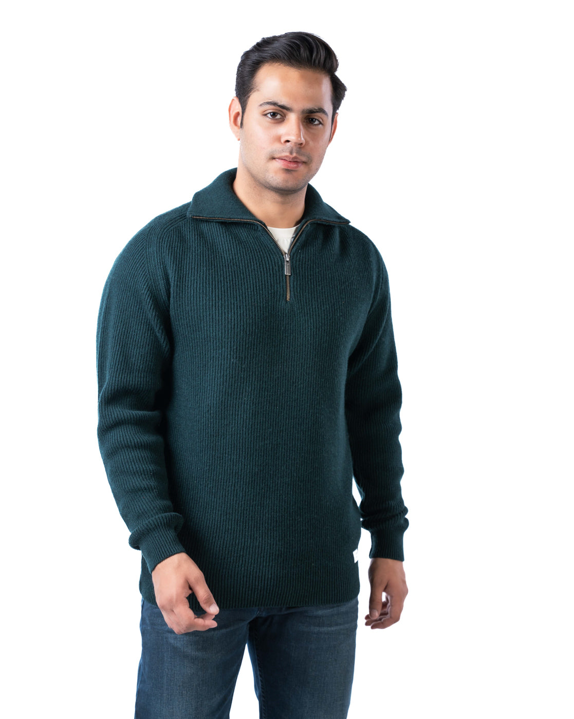 Men’s Green Aztec Pullover with Half Zip and Raglan Sleeves