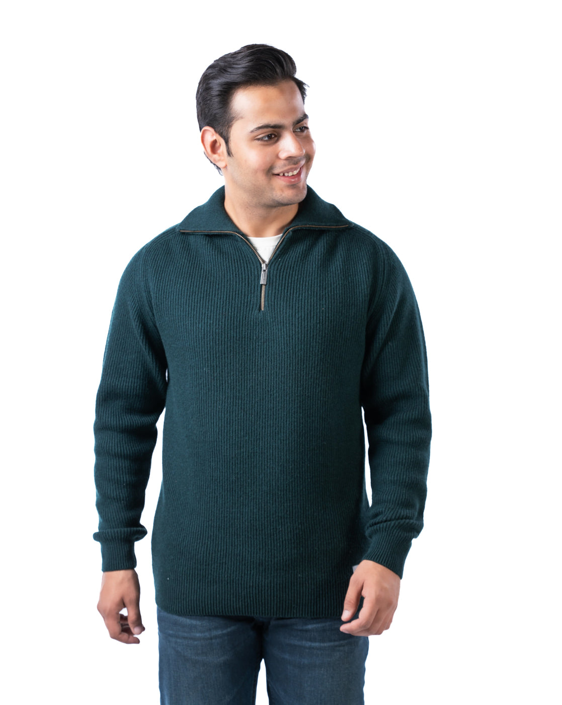 Men’s Green Aztec Pullover with Half Zip and Raglan Sleeves