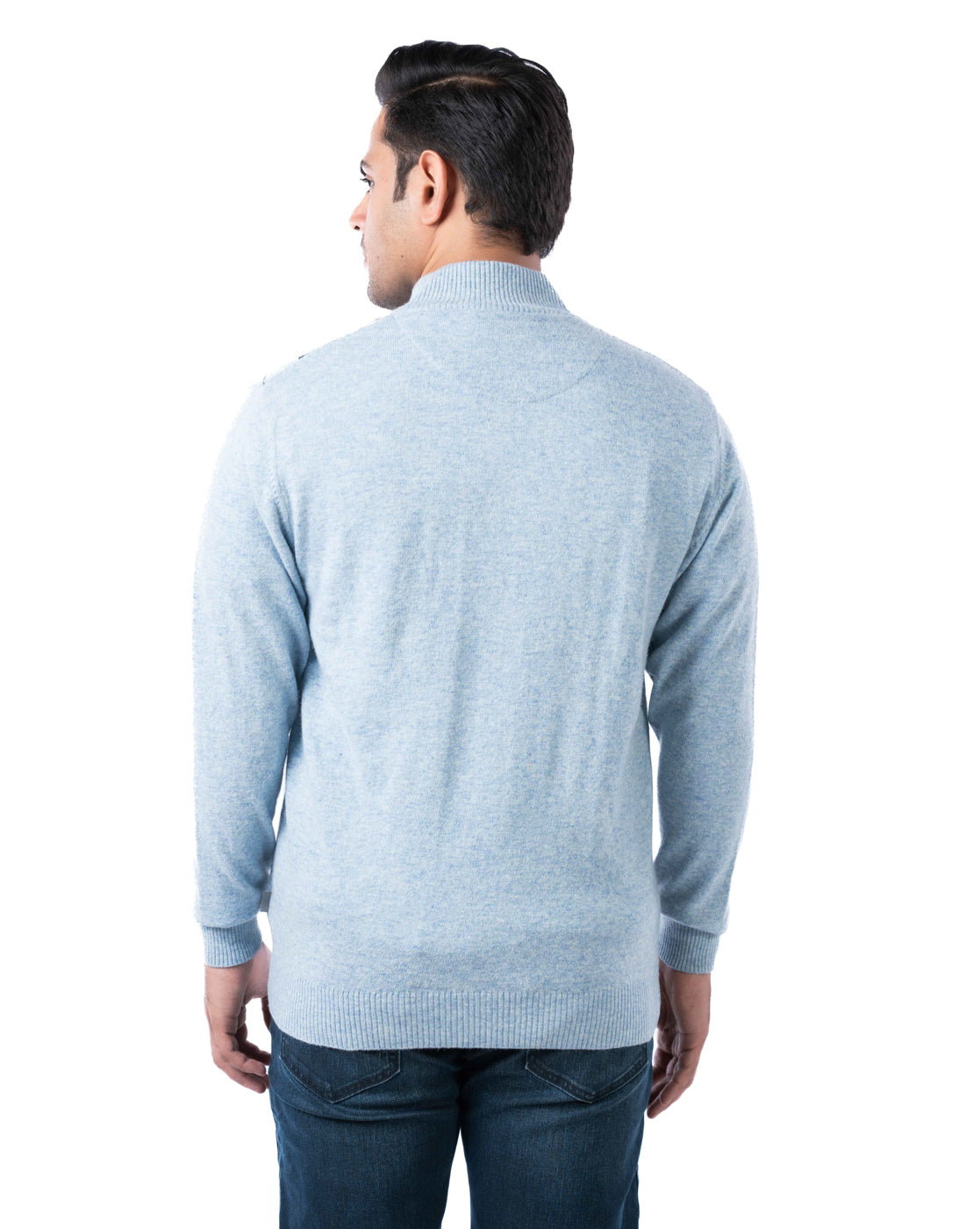 Men’s Aqua Argyle Knit Pashmina Pullover with T-Neck Zipper and Side Loop Label