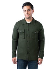 Men’s Dark Olive Button-Up Cardigan with Chest Flap Pockets