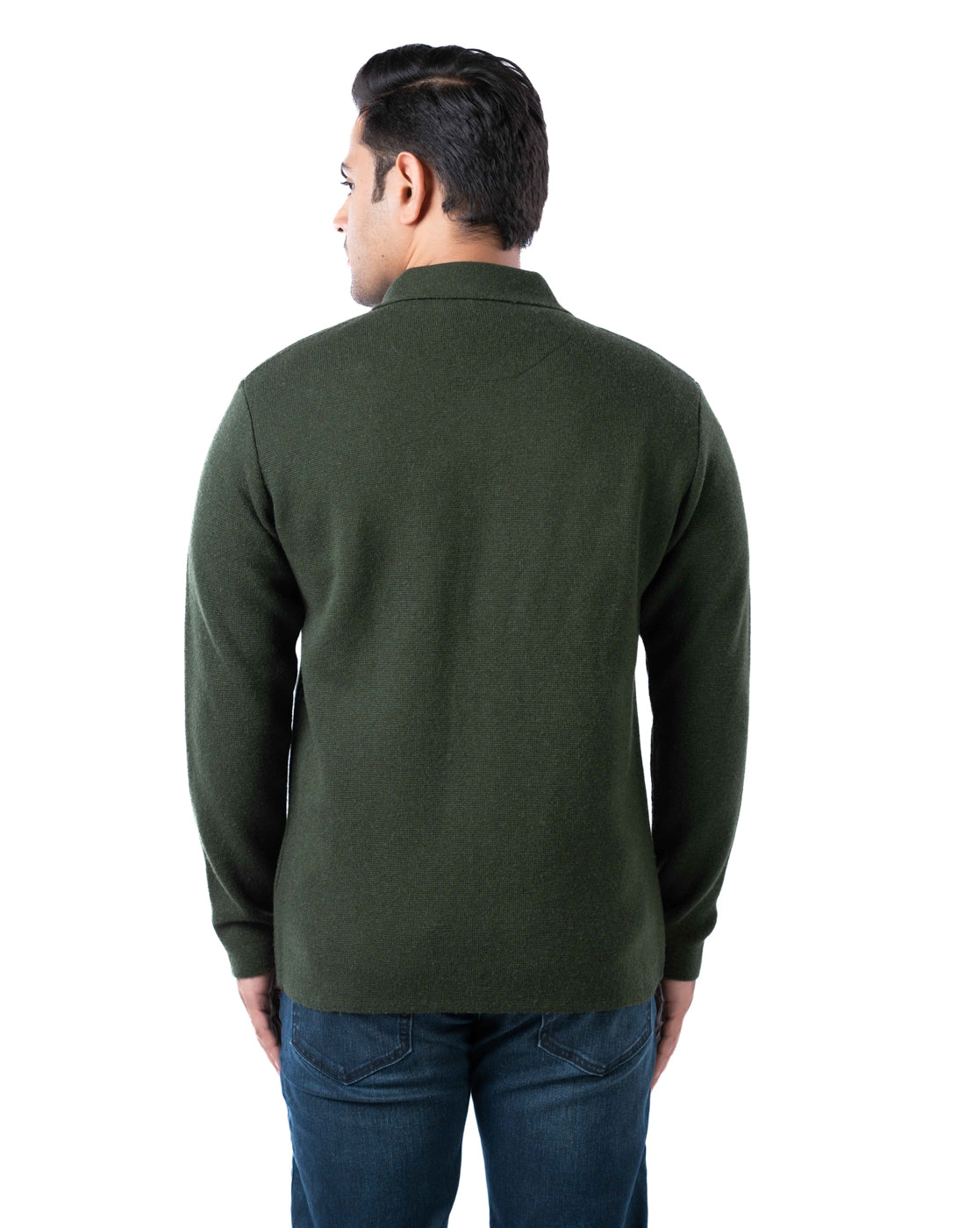 Men’s Dark Olive Button-Up Cardigan with Chest Flap Pockets