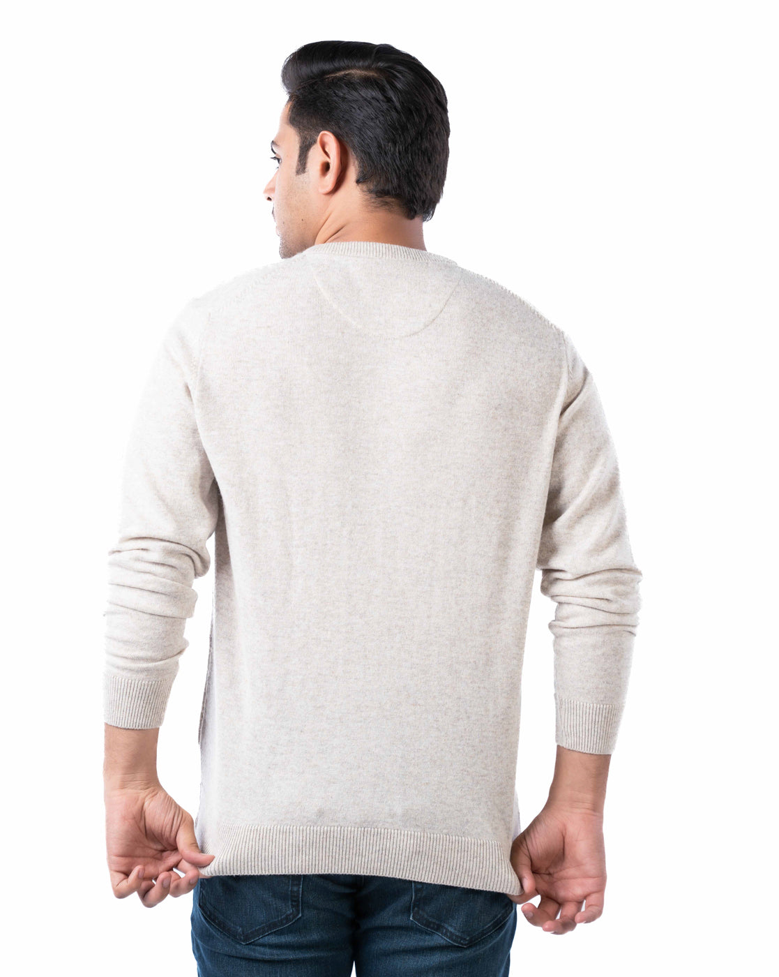 Men’s Beige V-Neck Acrylic Pullover