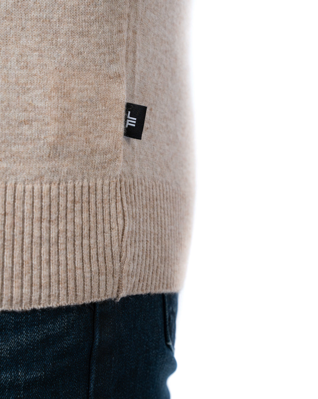 Men’s Beige Pashmina Aztec Knit Pullover with Wool Blend and Side Loop Label
