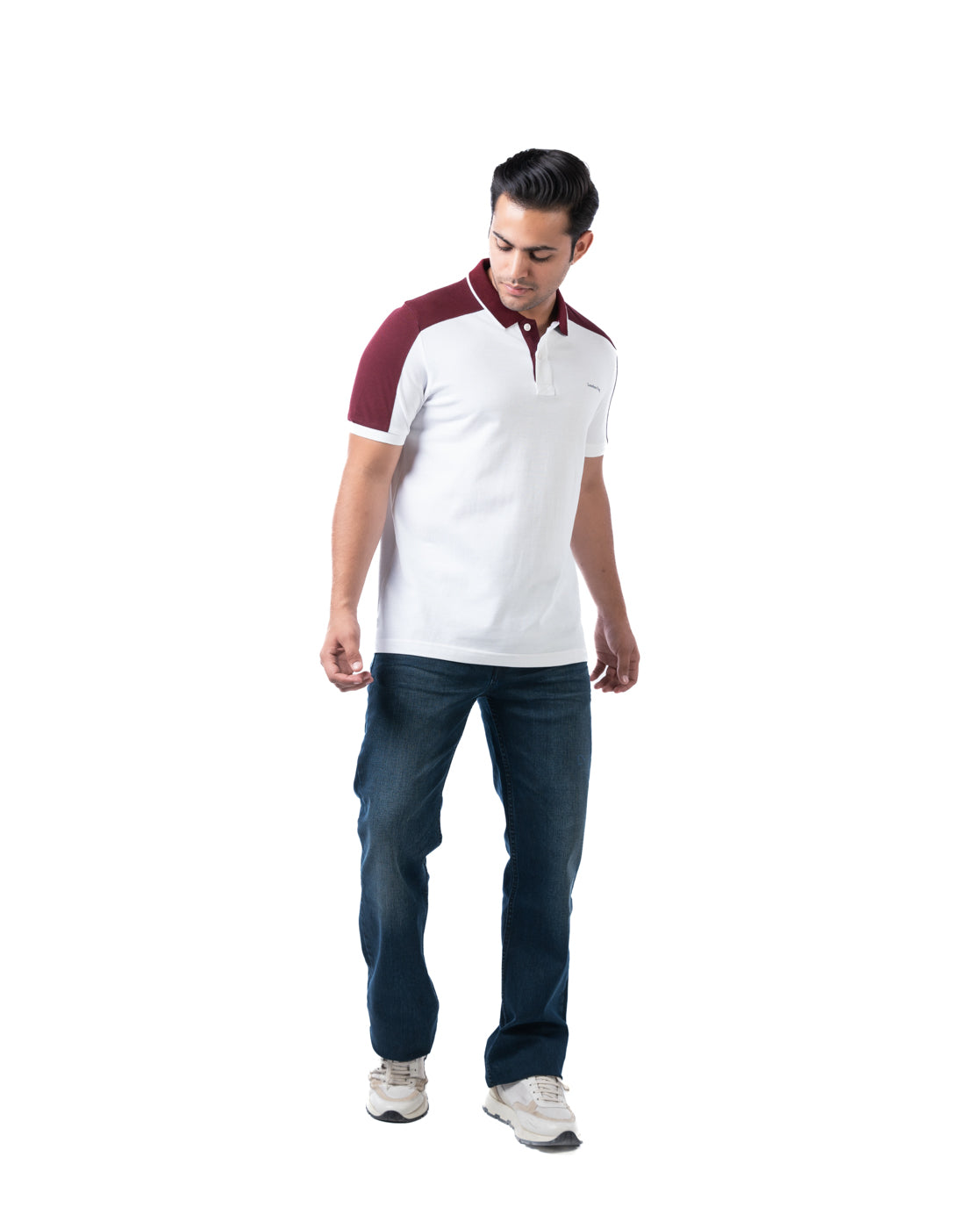 Men’s White Polo T-Shirt – Cut & Sew with Tipping Details