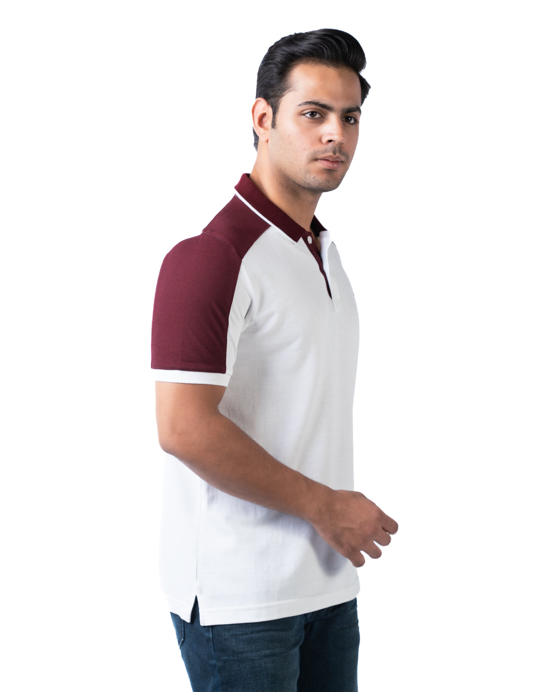 Men’s White Polo T-Shirt – Cut & Sew with Tipping Details