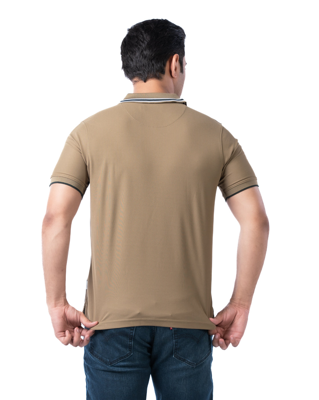 Men’s Khaki Polo T-Shirt – Solid Polyester Stretch