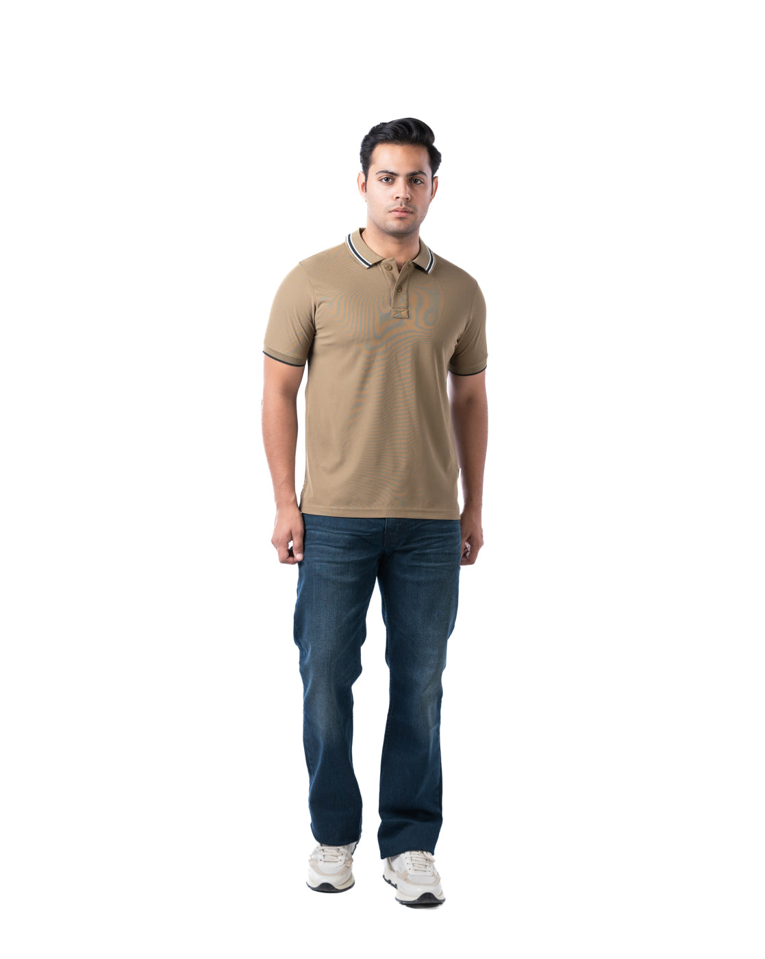 Men’s Khaki Polo T-Shirt – Solid Polyester Stretch