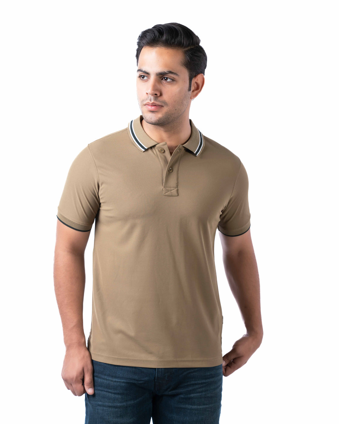 Men’s Khaki Polo T-Shirt – Solid Polyester Stretch