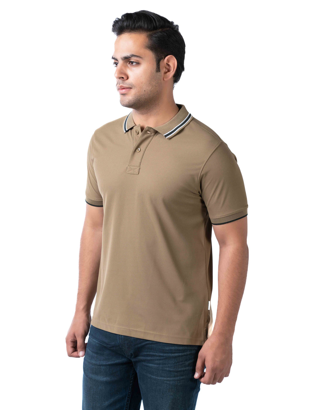 Men’s Khaki Polo T-Shirt – Solid Polyester Stretch