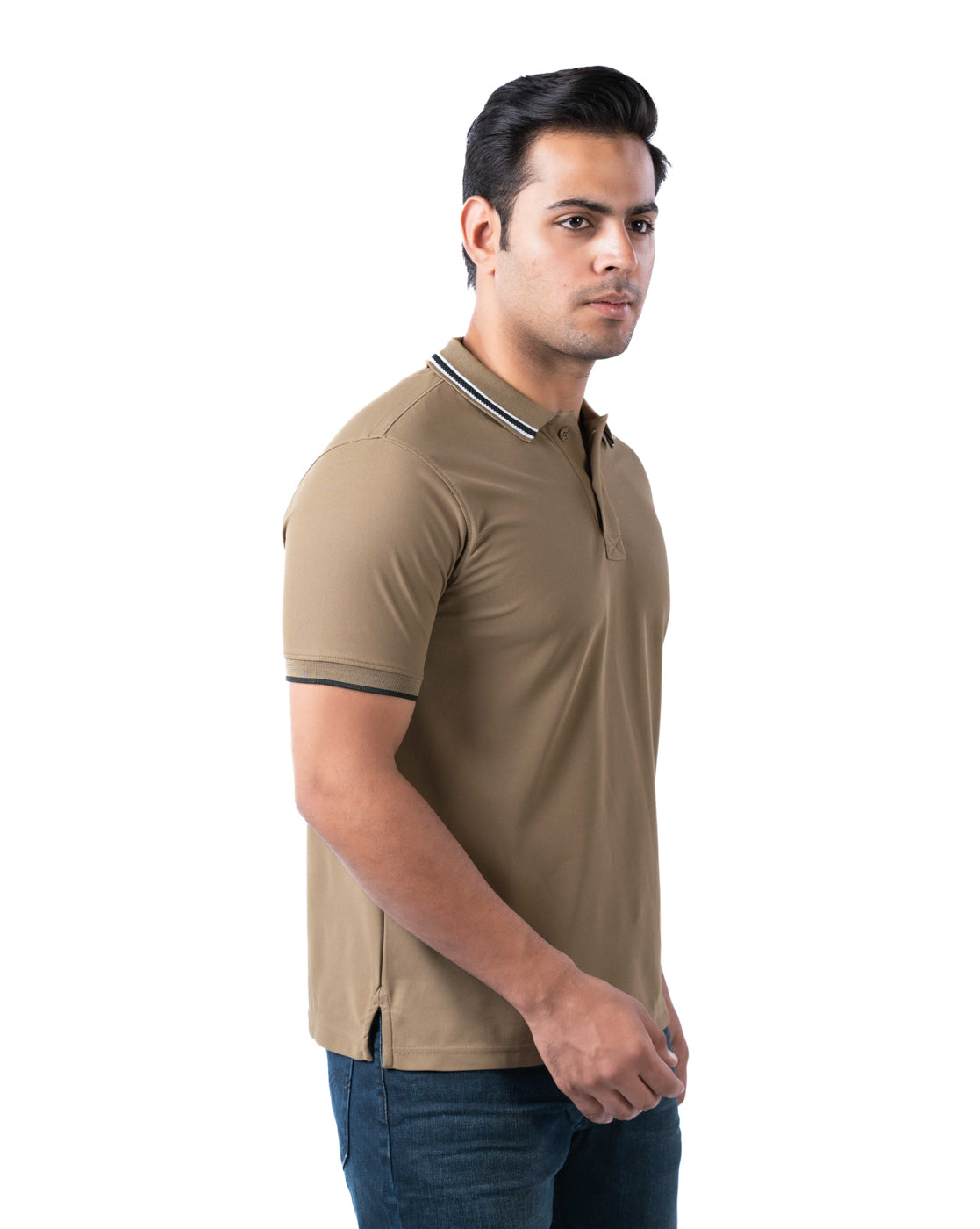 Men’s Khaki Polo T-Shirt – Solid Polyester Stretch