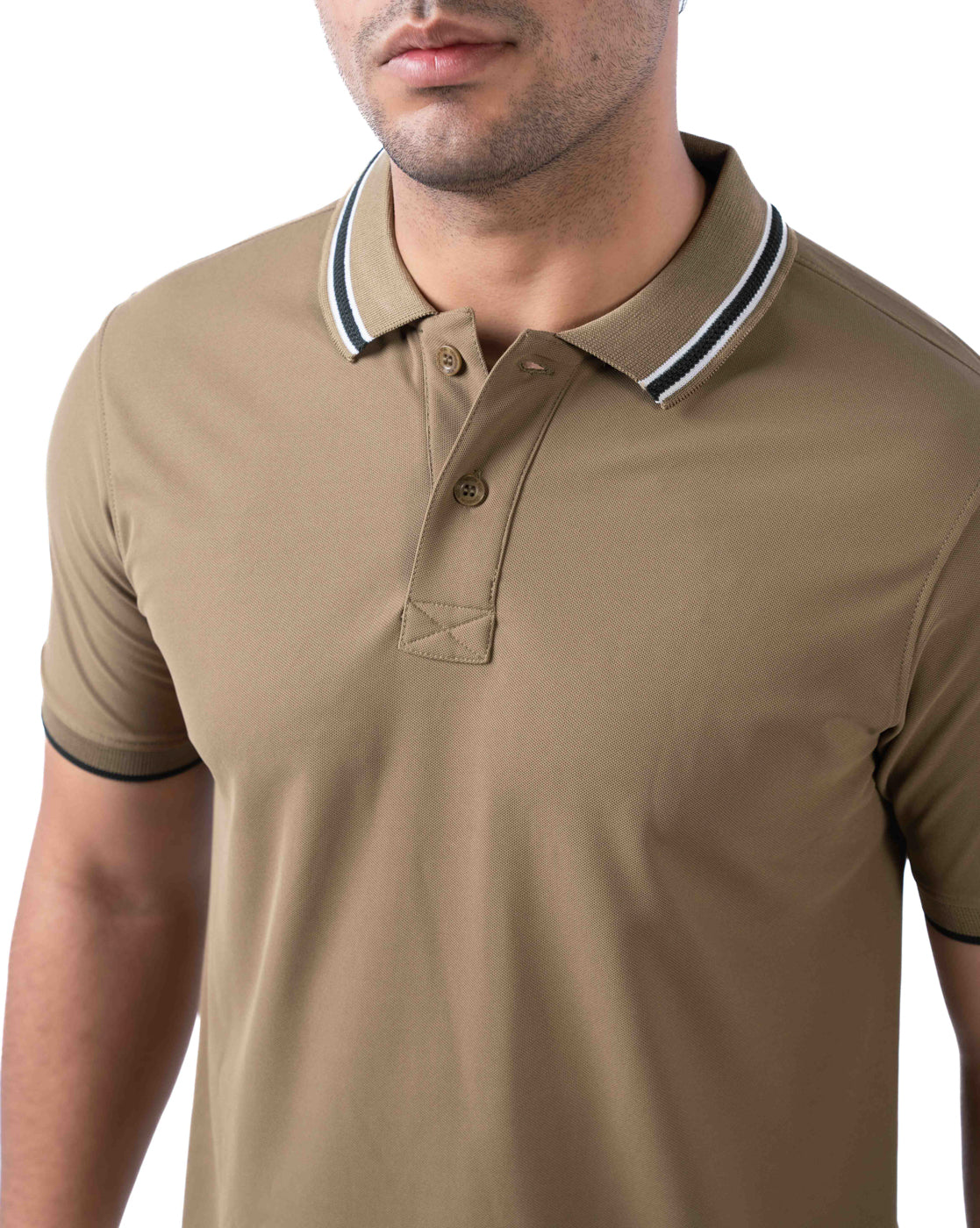 Men’s Khaki Polo T-Shirt – Solid Polyester Stretch