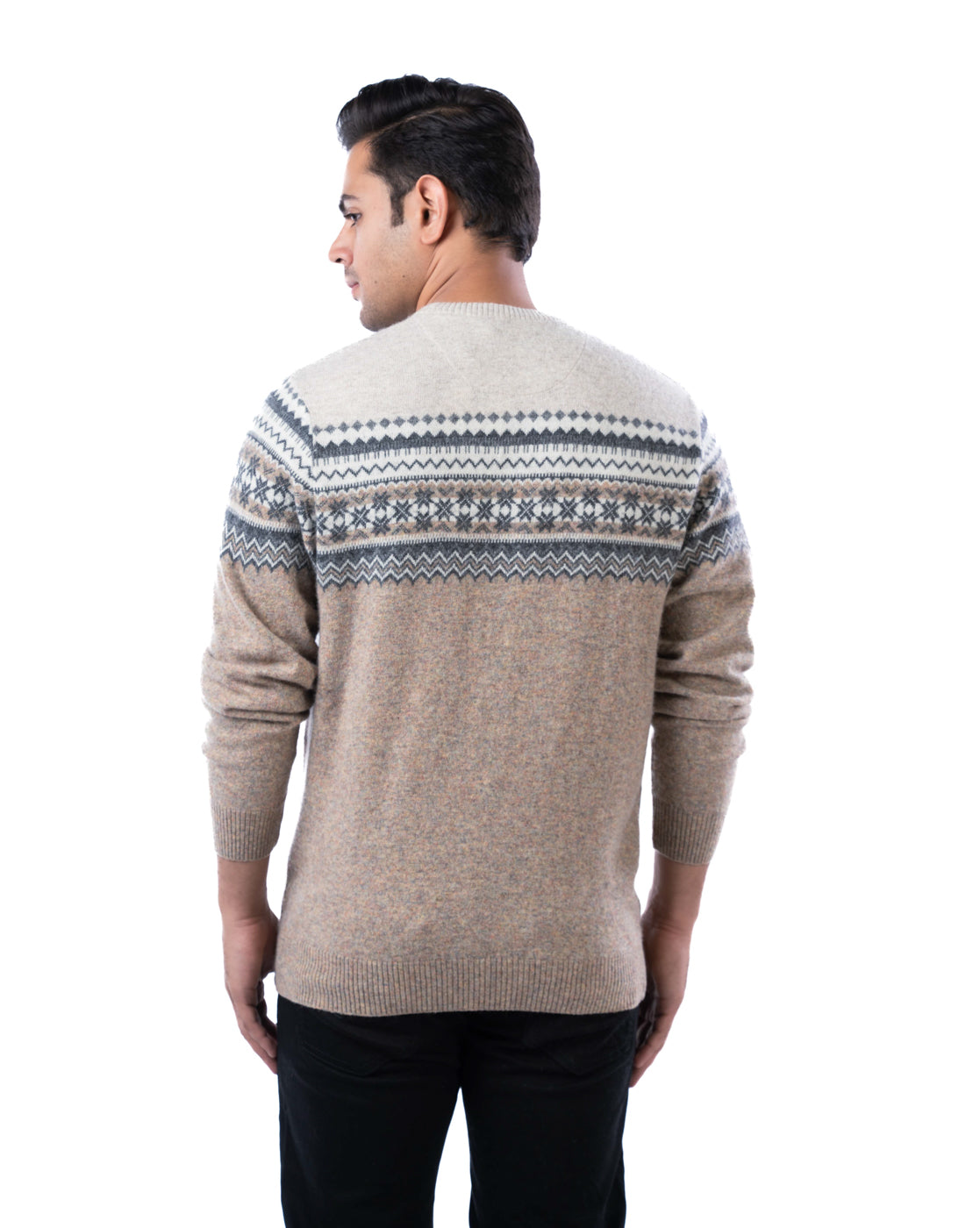 Men’s Beige Lambswool Aztec Pullover Sweater