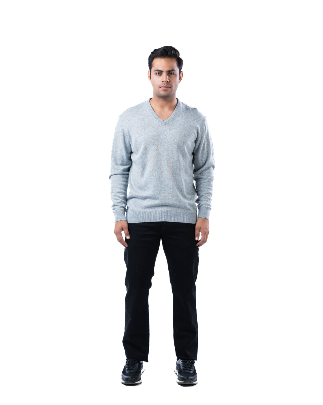 Men’s Light Grey V-Neck Pullover Sweater
