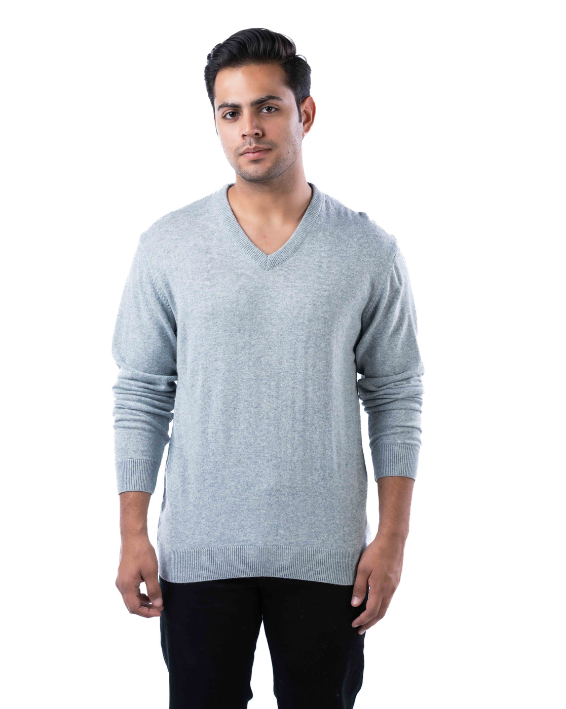 Men’s Light Grey V-Neck Pullover Sweater