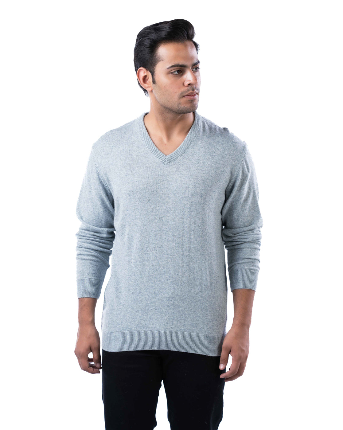 Men’s Light Grey V-Neck Pullover Sweater
