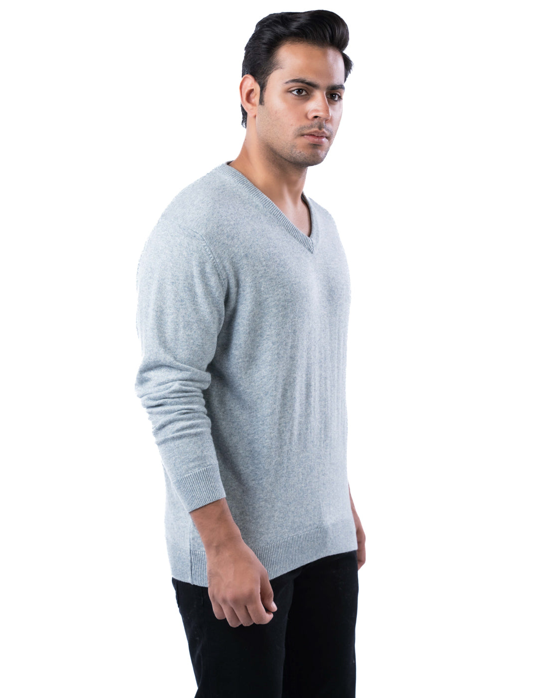 Men’s Light Grey V-Neck Pullover Sweater