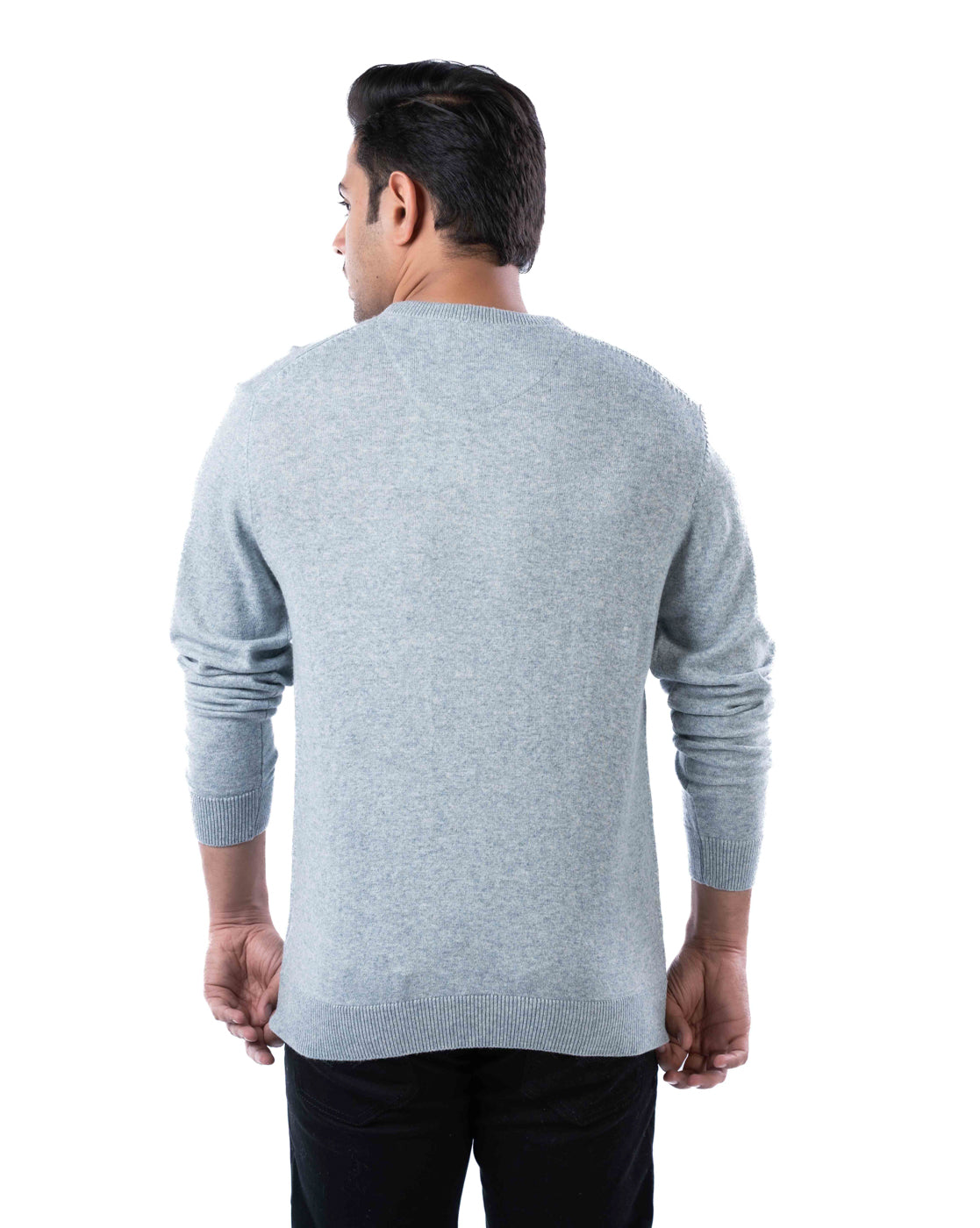 Men’s Light Grey V-Neck Pullover Sweater