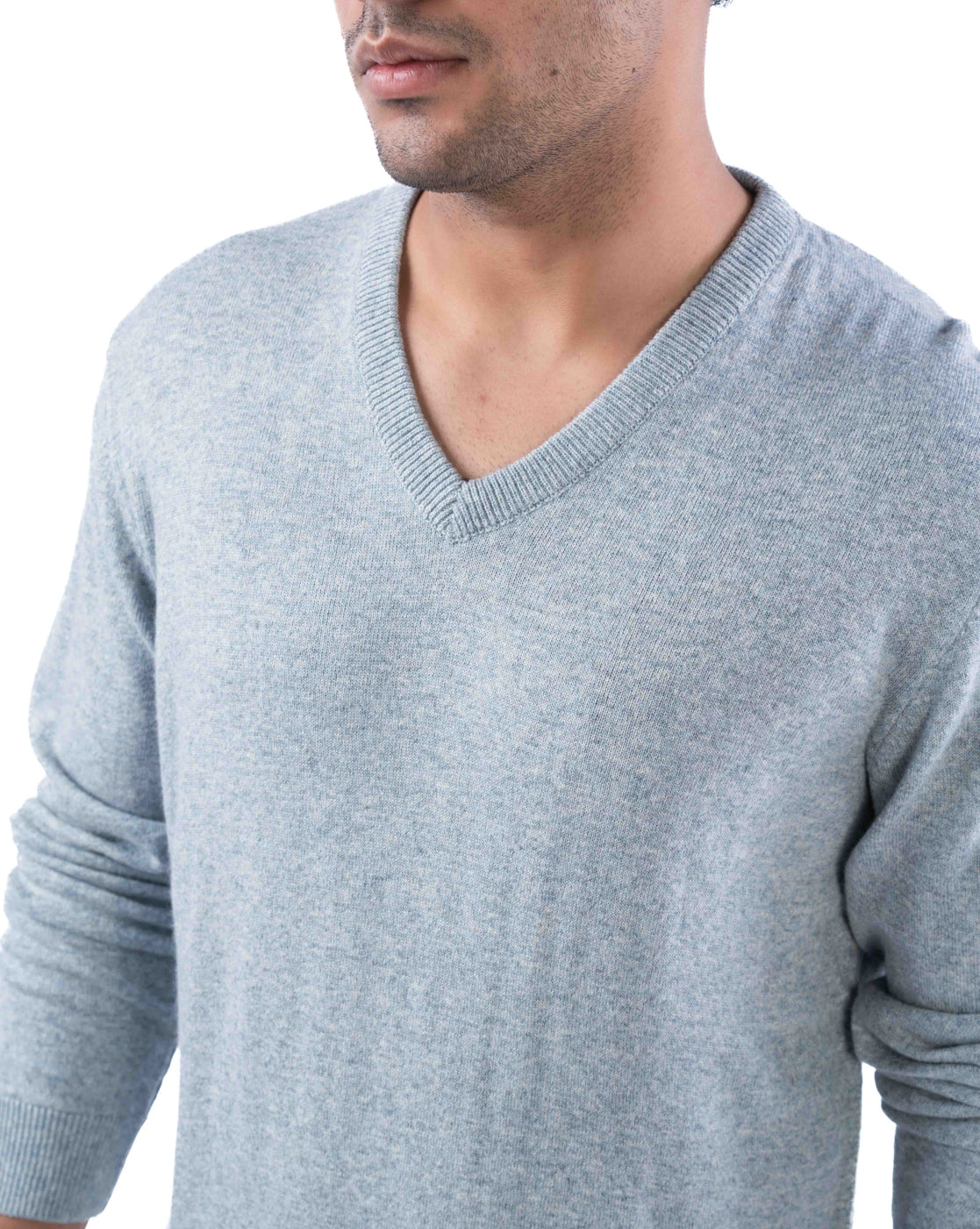 Men’s Light Grey V-Neck Pullover Sweater