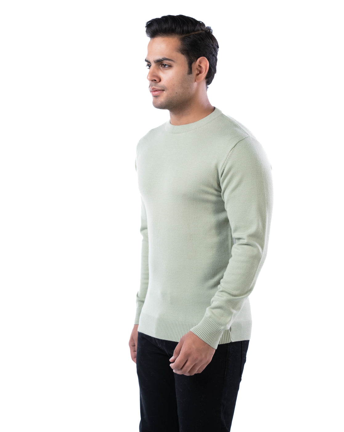 Men’s Olive Solid Viscose Blend Pullover with Crew Neck