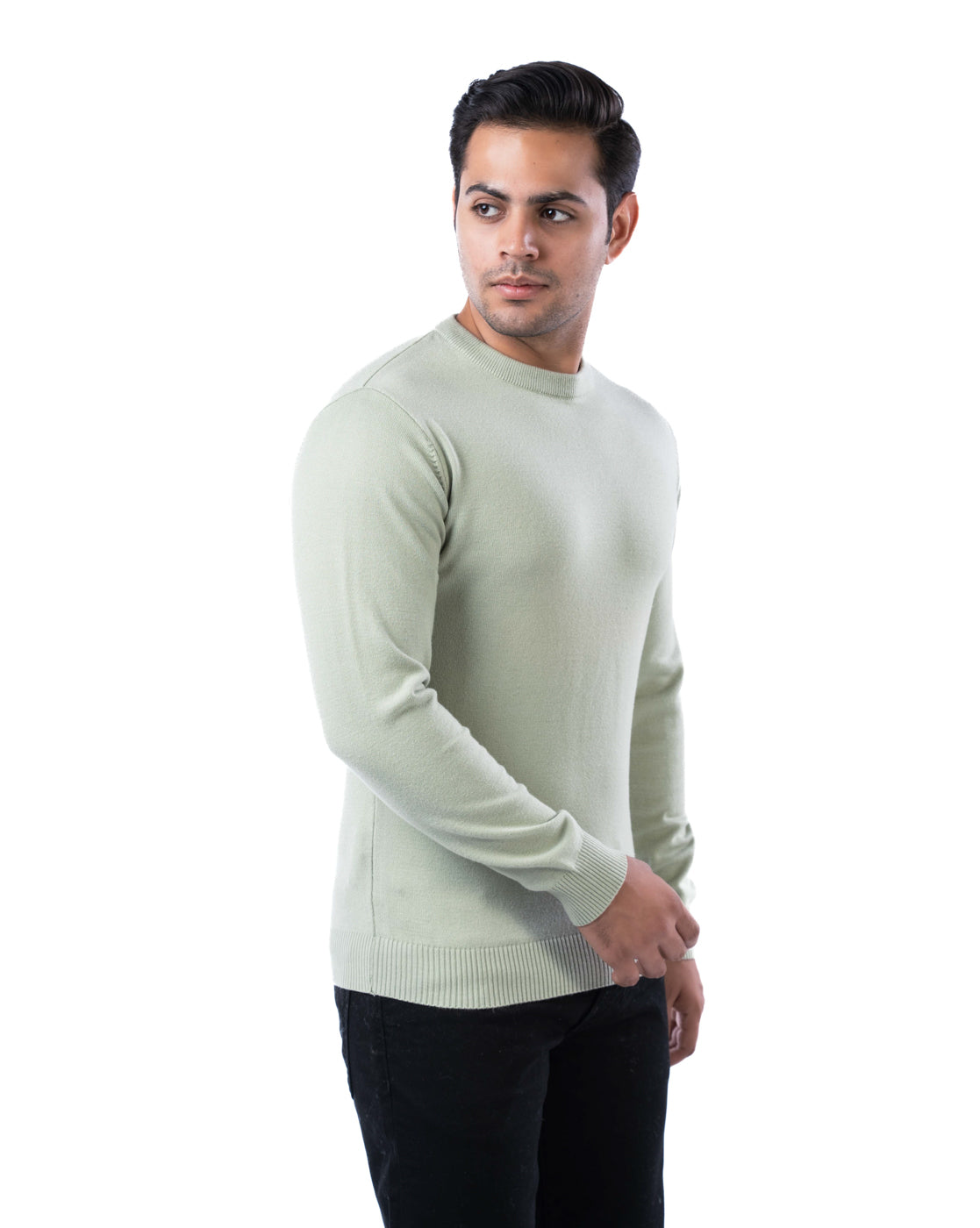 Men’s Olive Solid Viscose Blend Pullover with Crew Neck
