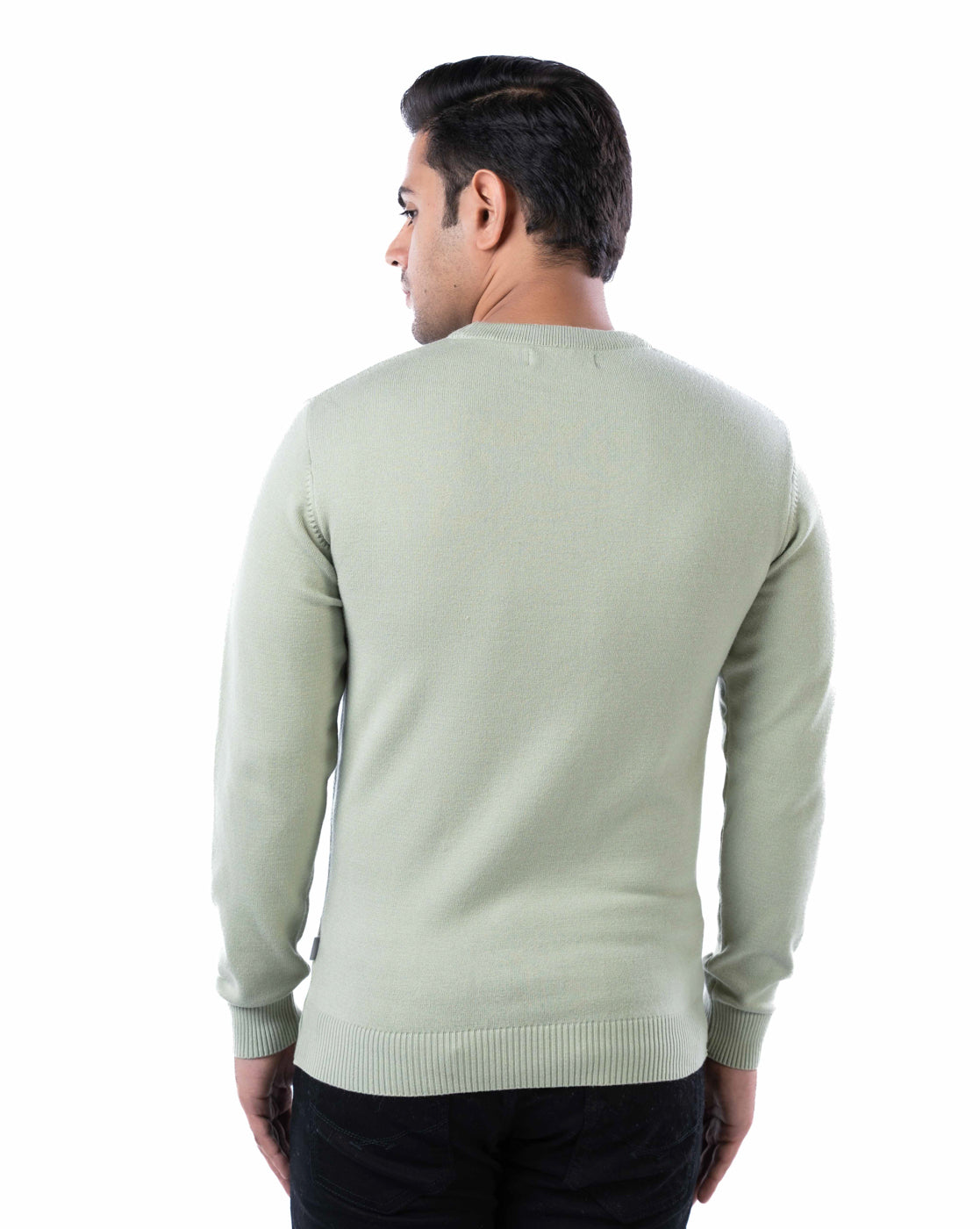 Men’s Olive Solid Viscose Blend Pullover with Crew Neck
