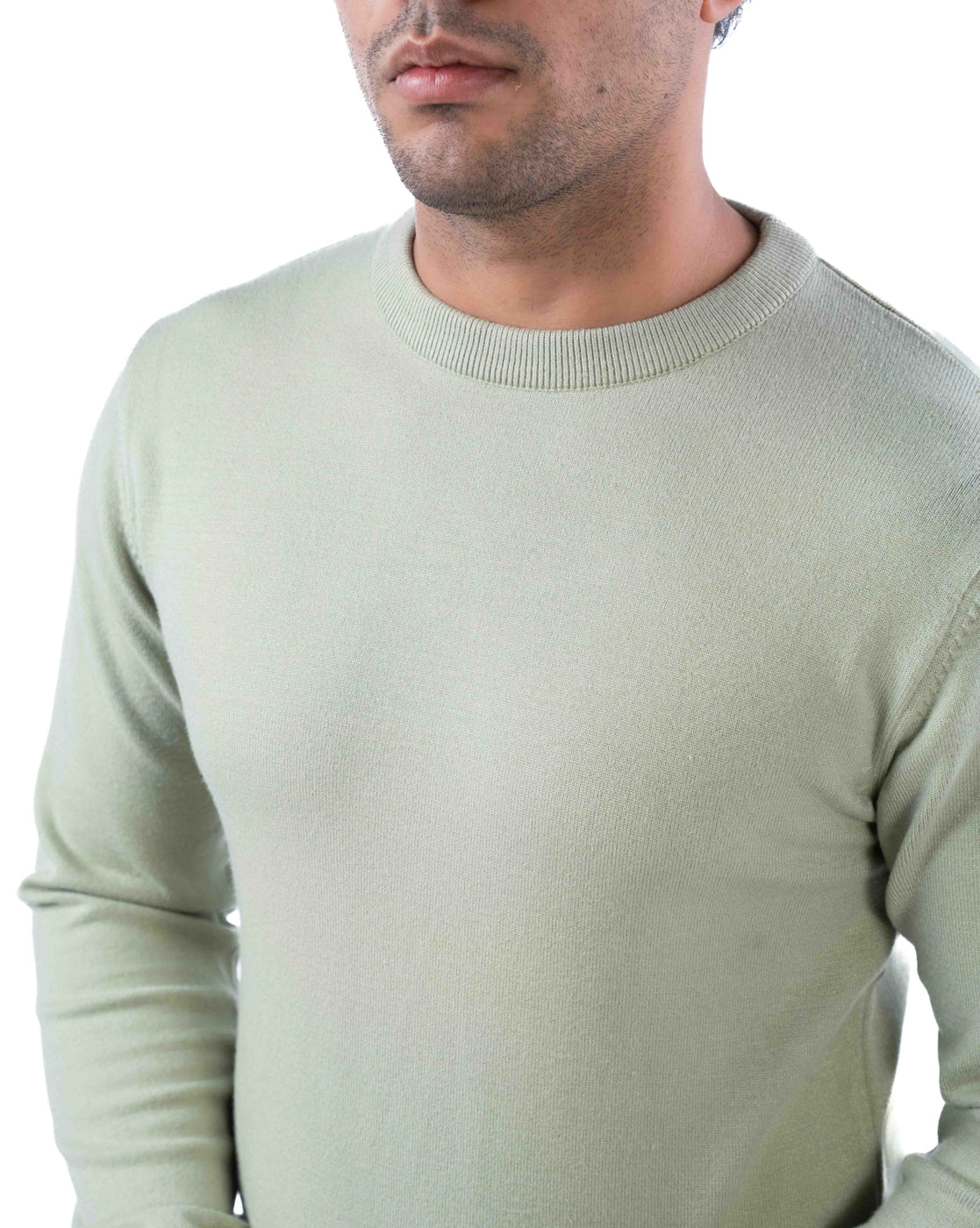 Men’s Olive Solid Viscose Blend Pullover with Crew Neck