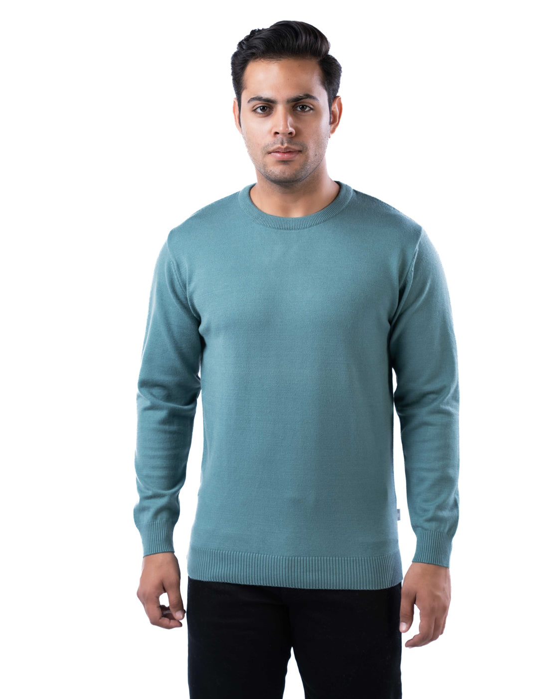 Men’s Teal Solid Viscose Blend Pullover with Crew Neck