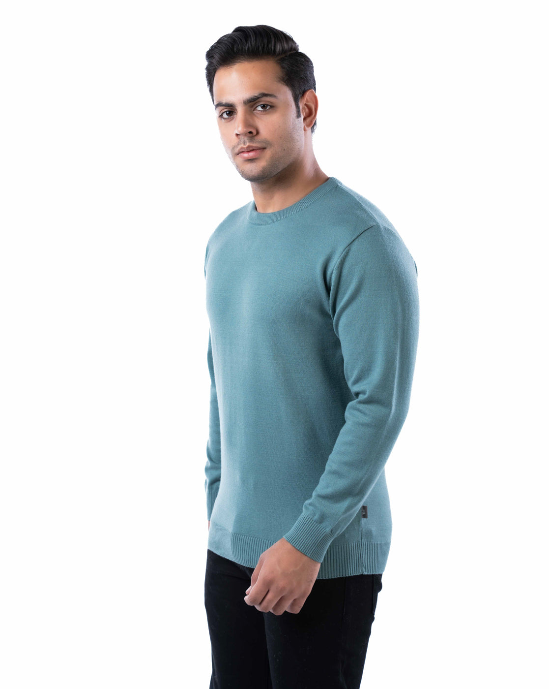 Men’s Teal Solid Viscose Blend Pullover with Crew Neck
