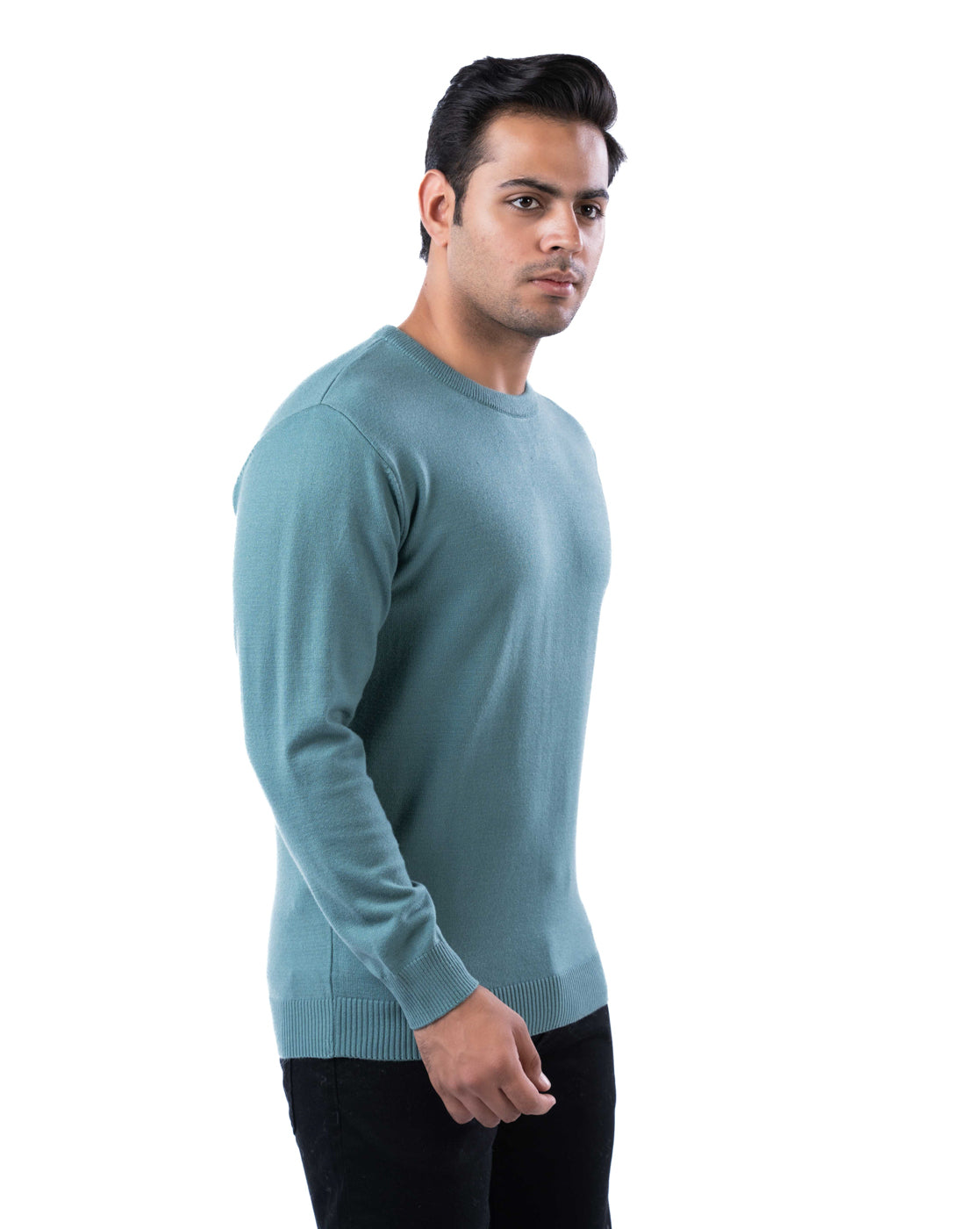 Men’s Teal Solid Viscose Blend Pullover with Crew Neck
