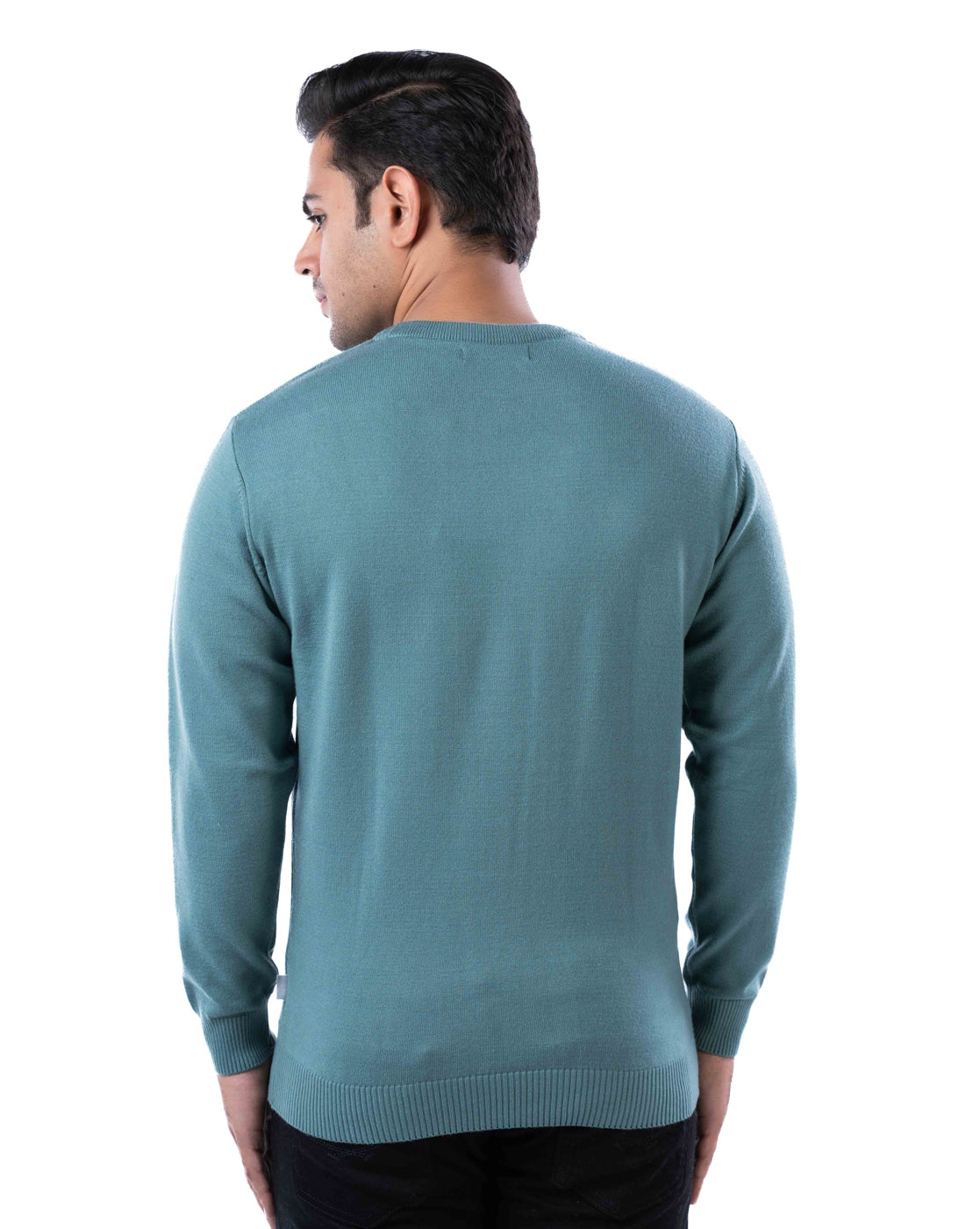 Men’s Teal Solid Viscose Blend Pullover with Crew Neck