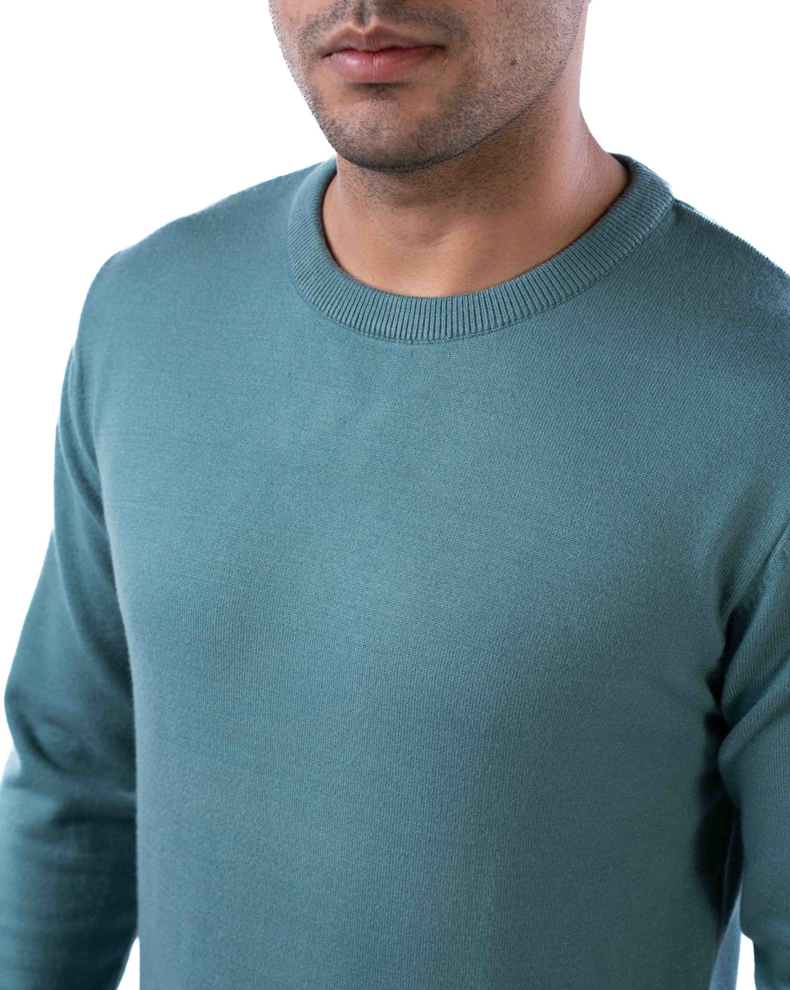Men’s Teal Solid Viscose Blend Pullover with Crew Neck
