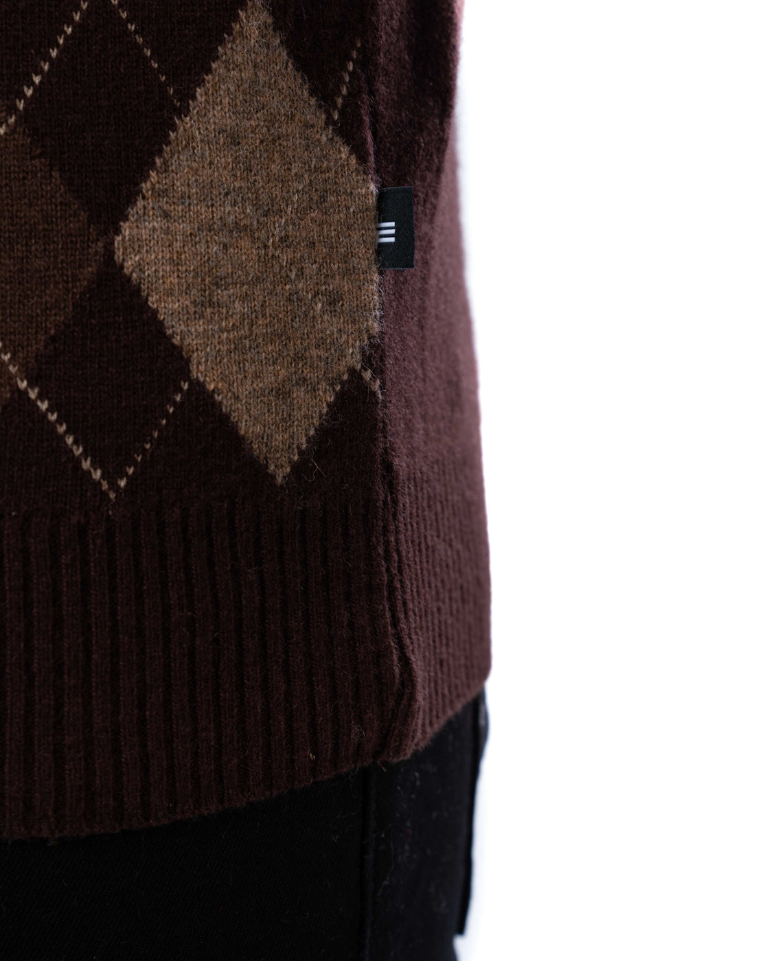 Men’s Dark Brown Lambswool Argyle Sweater with Elbow Patches